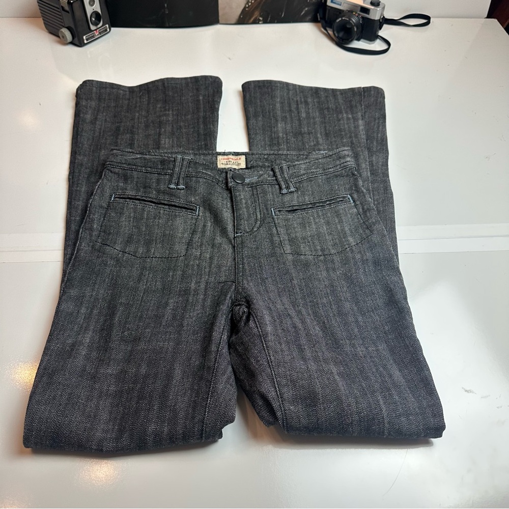Free People Charcoal Denim Slim Flare Pants | Y2K Boho Indie